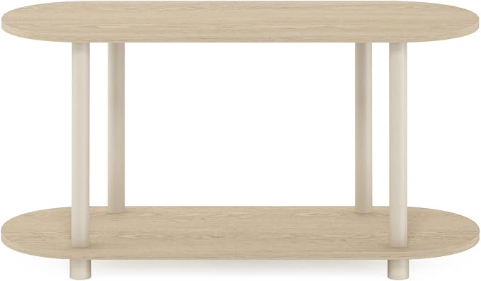 Furinno Turn-N-Tube No Tools Modern Oval Side Table, Bauhaus Oak/Beige | Rounded Edges, Wide Book Shelf, Open Frame Storage Shelves, for Organization, Living Room, Home Office,