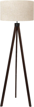 LEPOWER Tripod Floor Lamp Mid Century Modern Standing Lamps for Living Room | Light-Diffusing Linen Shade, Premium Rubberwood Tripod with E26 Base, Adding Warmth to Bedroom, Office & Study Corner Walnut