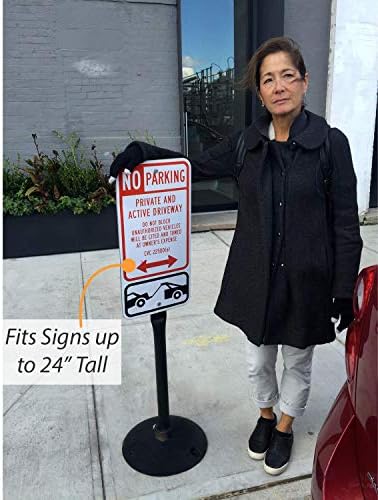 SmartSign Cast Iron Base, Heavy-Duty Stand with 4 Feet Post Kit, Indoor/Outdoor Use, Easy to Carry, 14-inch Diameter Stand for Sign Installation, Bolts & Nuts Included, Black