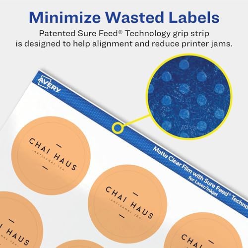 Avery® Matte Clear Round Labels, Sure Feed® Technology, 1.5" Diameter, 2,000 Matte Clear Labels, Print-to-The-Edge, Laser/Inkjet Printable