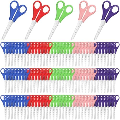 Honoson 150 Pack Student Scissors Bulk with Ruler Blade,5 Colors