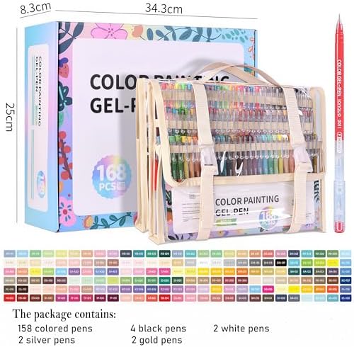 168 Colored Gel Pens Set, 0.6mm Fine Point for Black Paper & White Paper, Pens for Journaling, Adult Coloring Books, Bible, Drawing, Note Taking, Art & Journaling Supplies