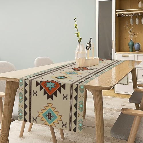 Aztec Southwest Table Runner,Ethnic Style Design Geometric Table Runners Dresser Scarves Table Setting Decor for Garden Farmhouse Wedding Party Holiday Dinner Home 13x36 in