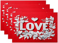Batmerry Love Heart Linen Placemats Set of 4, Red Background with White Love Letters Washable Table Mats for Kitchen Table Thickened Heat Insulation Dining Set Indoor Outdoor 12X18 in