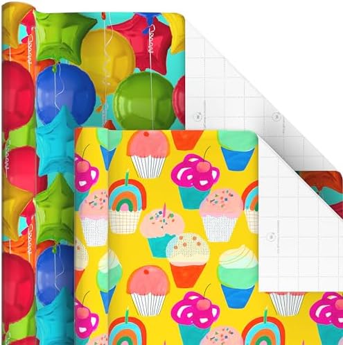 Hallmark Birthday Wrapping Paper Rolls, 6 Rolls (Stars, Stripes, Balloons)