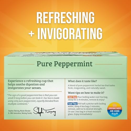 Twinings Pure Peppermint Caffeine-Free Tea Bags, 50 CT Box (6 Pack)