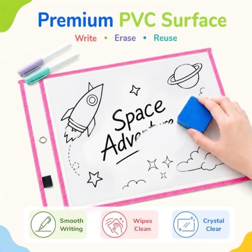 MR.MATE 30Pcs Dry Erase Pockets Sleeve 10x14,Clear Plastic Sheet Protectors