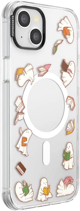PopSockets iPhone 14 Plus Phone Case with MagSafe, Wireless Charging Compatible, Bookish - Spooky Book Club