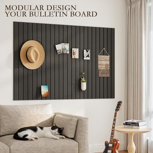 JBER Large Felt Bulletin Board 48" x 36", 12 Pack Felt Wall Tiles, Black