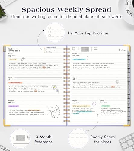 Academic Planner 2026-2027, Weekly and Monthly Hardcover Planner, July 2026 - June 2027, 8.5" x 11" A4 Large Daily Calendar Planner Book with Tabs, Spiral Yearly Agenda Organizer Notebook for School Work Home, Purple