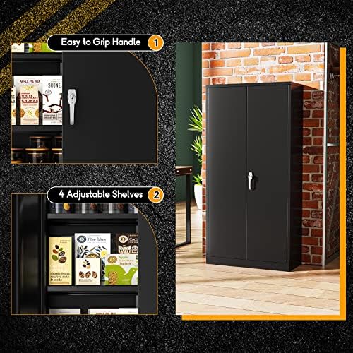 Greenvelly Metal Storage Wardrobe with 2 Doors, Black 72” Steel Storage Wardrobe Cabinet, Employees Locker Closet Clothing Coat Steel Wardrobe Cabinet with Hanging Rod for Garage, Gym, Home Office