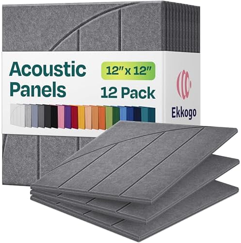 Acoustic Panels 12-Pack Soundproof Wall Panels 12"x12"x0.4" Decorative Sound Dampening for Your Home, Office, Studio, Bedroom & More with Unique ModuArc Carving [Pebble Gray]