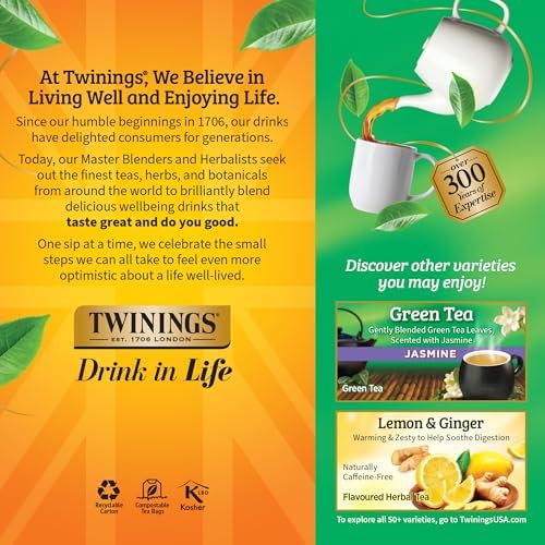 Twinings Pure Green Tea, Caffeinated, Tea Bags, 25 CT Box (6 Pack)