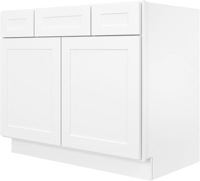Furinno Shaker 2-Drawer Bath Vanity Cabinet Without Top, 2-Door, White | 21 D x 42 W x 34.5 H, Adjustable Hinges, Soft-Close Shaker-Style Door, Ready to Assemble, Plywood, for Bathroom, Washroom