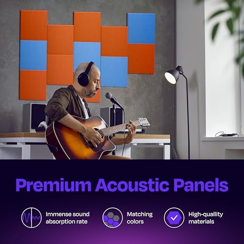 Acoustic Panels 12-Pack Soundproof Wall Panels 12"X12"X0.4" Sound Panels High Density Sound Dampening Panels - [Poppy Orange Square]