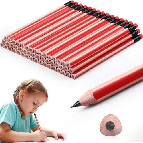 Seajan 48 Pcs 2b Jumbo Pencils, Big, Fat, Thick, Triangular Grip 7 Inch Large Pencils Refill with Eraser for Beginners Office Christmas Gifts(Red)