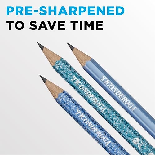 Ticonderoga Wood-Cased Pencils Pre-Sharpened, Arctic Blues, 18 Count | Ideal for writing, drawing, schoolwork, classrooms and office use