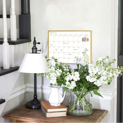 Golden Monthly Dry Erase Calendar Whiteboard for wall-16"X12" Portable Aluminum Frame,Magnetic Calendar White Board,Wall Planner Dry Erase Board for Office, Kitchen, School, Home-GG