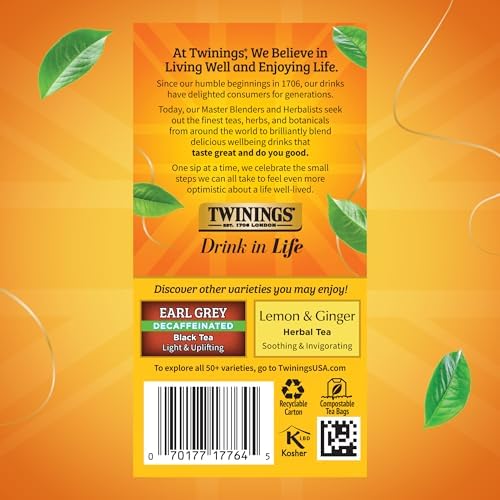 Twinings Decaffeinated Lady Grey Black Citrus Tea Bags, 20 CT Box (6 Pack)