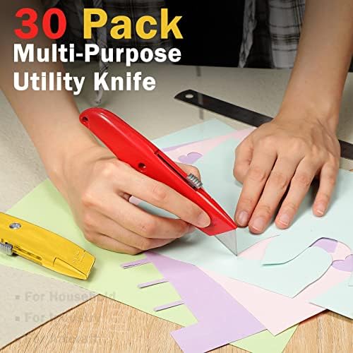 Reginary 30 Pcs Box Cutters Bulk, Utility Knives, Black, Yellow, Red