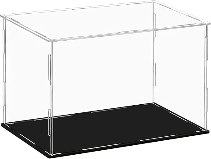 Clear Acrylic Display Case,Self-assembly Display box with black acrylic base,Countertop Box Cube Organizer Stand Riser Dustproof Protection Showcase for action Figure toy Collectibles(9.4x7.9x7.9inch)