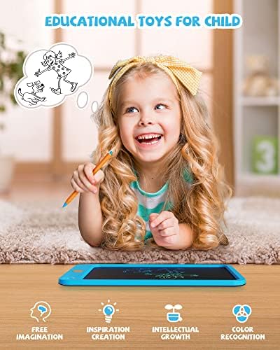 LCD Writing Tablet 10 Inch, Toys for 3 4 5 6 7 8 9 10 Year Old Boys Girls, Colorful Doodle Board Drawing Tablet, Gift for Boys Toddlers Age 3-12 Years, Memo Board, Drawing Pads with Lanyard(Blue)