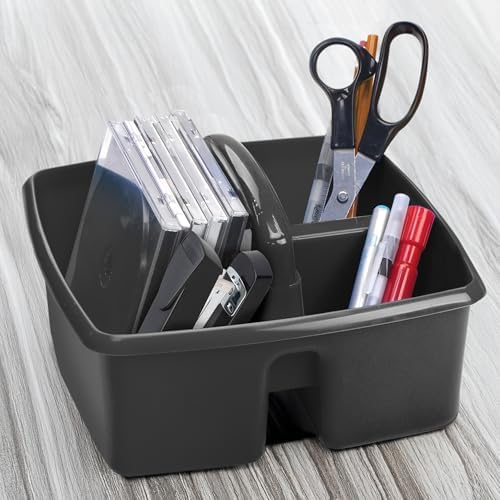 Storex 3-Compartment Small Cleaning Caddy – Multipurpose Supply Organizer with Handle, Black, 6-Pack (00972A06C)