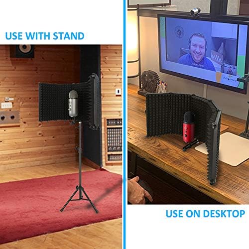 Mic Isolation Shield - Portable Studio Acoustic Sound Shield with Absorbing Foam for Microphone, Reflection Filter for Home Voice Studio (5 Panels) YOUSHARES