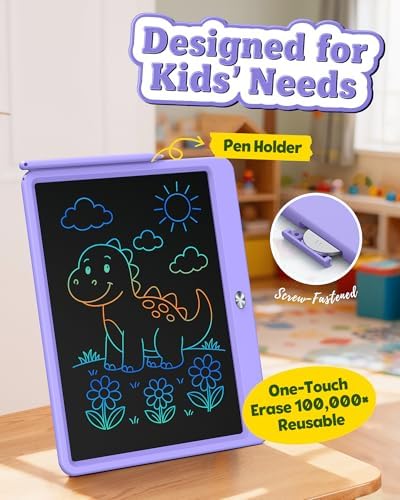 Bravokids 12 Inch LCD Writing Tablet for 3-8 Year Olds - Electronic Drawing Pad and Doodle Board as Educational Birthday Gifts for Girls and Boys (Purple)