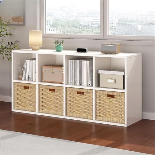 Lateral Filing Lumber Bookshelves Shelves Solid Wood Bookshelf, Floor-standing Storage Rack, Low Bookcase, Cube Storage Unit, Household TV Cabinet, Bay Window Cabinet White 50"L x 9"W x 26"H