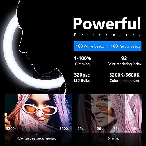 Neewer Ring Light Set [Improved Version - 1.8 cm Extremely Slim] - 18 Inches, 3200-5600K, Dimmable LED Ring Light with Lamp Base, Rotating Phone Holder, Hot Shoe Adapter