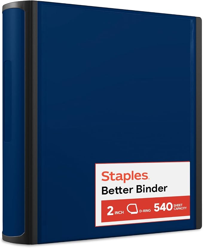 Staples Better Binder, 2-Inch 3-Ring, Blue, Heavy-Duty | Reinforced binder built for school and office document organization.