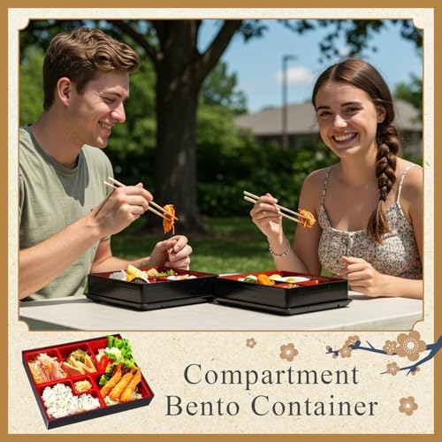 Teenyyou 4 Pcs 12 x 9.5 x 2.2 inches Japanese Bento Box Adult 6 Compartments Divided Japanese Food Presentation with Greaseproof Restaurant Bento Tray Sushi Tray Gift for Sushi Home Restaurant