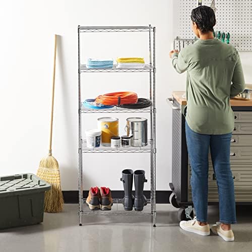 Amazon Basics 5-Shelf Adjustable Storage Shelving Unit for Garage, Steel Wire Rack, 200 Pound Loading Capacity per Shelf, 23.2" x 13.4" x 60", Chrome Finish