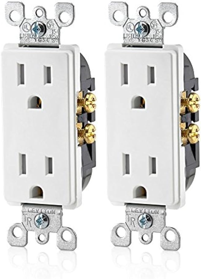 Leviton 15 Amp Decora Tamper-Resistant Duplex Electrical Wall Outlet, T5325-W, White (Pack of 2)