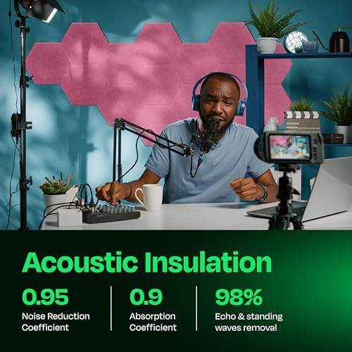 Acoustic Panels 12-Pack Soundproof Wall Panels 12"X10.4"X0.4" Sound Panels High Density Sound Dampening Panels - [Chic Pink Hexagon]