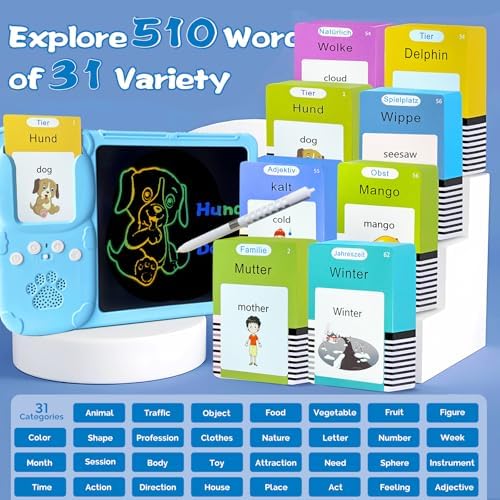 Talking Flash Cards with Writing Tablet - German English, Pink