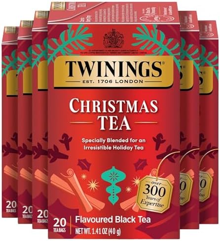 Twinings Christmas Tea, Holiday Spiced Black Tea Bags, 20 CT Box (6 Pack)