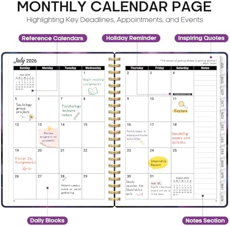 Planner 2026-2027, Monthly & Weekly Jul 2026-Jun 2027 Planner Calendar