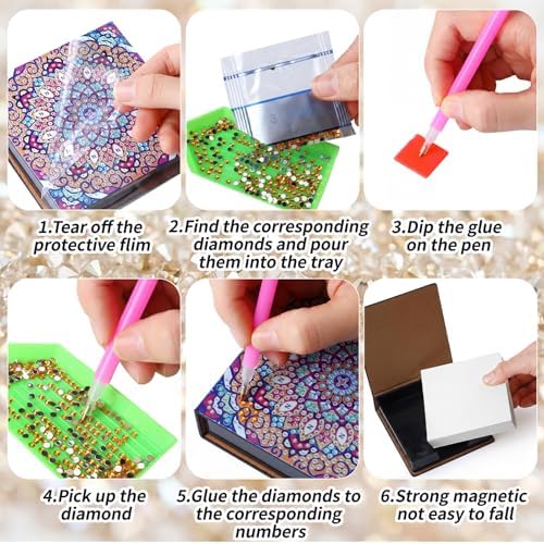 Saillong 4 Pcs Christmas Mandala Diamond Art Note Box Diamond Painting Box