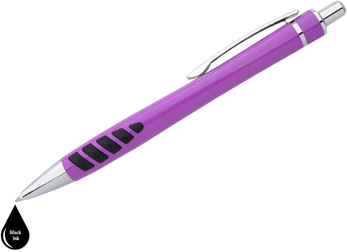 ExpressDesigns™ - Your Name or Imprint on our Custom Printed Addison Ballpoint Pen - Rubber Grip For Writing Comfort And Control, black ink, medium point - 12 Pack (Purple)