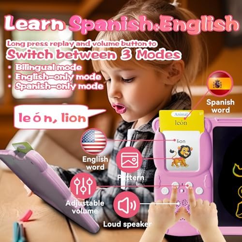 Talking Flash Cards with Writing Tablet - Spanish English, Pink