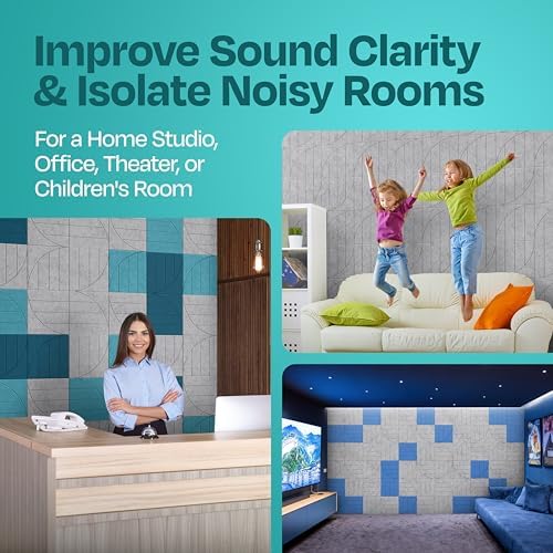 Acoustic Panels 12-Pack Soundproof Wall Panels 12"x12"x0.4" Decorative Sound Dampening for Your Home, Office, Studio, Bedroom & More with Unique ModuArc Carving [Light Gray]