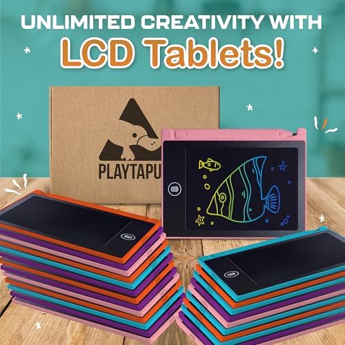 Playtapus Mini LCD Writing Tablet for Kids, 24 Pack – 4.5" Reusable Doodle Boards, Non-Candy Party Favors, Goodie Bag Fillers, Classroom Prizes, Screen-Free Travel Toys for Boys & Girls Ages 3-8