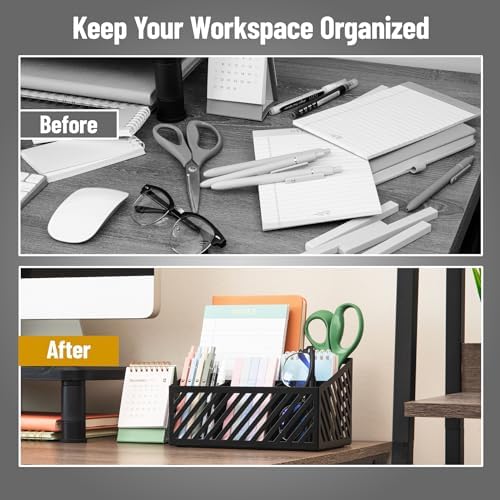Mind Reader Desktop Organizer and Mail Sorter, Five Compartments, Office Supplies and Accessories, Metal, Black