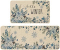 Baccessor Blue Poinsettia Winter Kitchen Mats Set of 2, Snowflakes Floral Kitchen Rugs for Floor Non Slip Absorbent Winter Holiday Farmhouse Christmas Decor 17x29 and 17x47 Inch