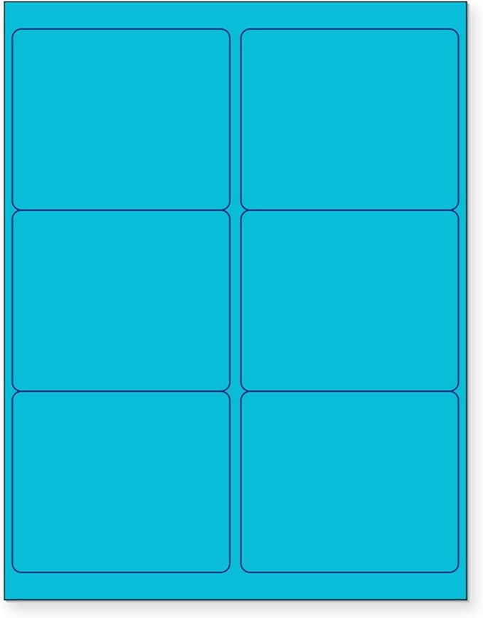 NextDayLabels - 8-1/2 x 11 Neon Color High Light Fluorescent Labels for Laser & Inkjet Printer (Blue Fluorescent, 4" x 3-1/3" - 6 Per Page | 600 Labels)
