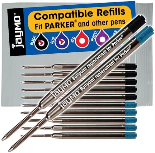Replacement for Parker 1950369 - G2 Ballpoint Pen Refill - 6 Black + 6 Blue