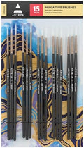 ARTEZA Detail Paint Brushes, Set of 15, Miniature Sizes, Fine Tips