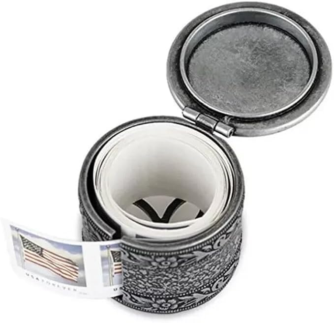 Floral Metal Stamp Coil Dispenser (Holds a Roll of Forever Postage Stamps) Holder